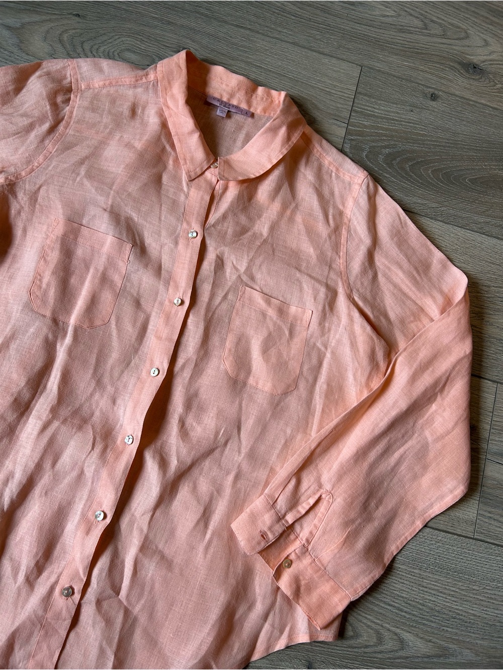 Calypso St. Barth Linen Button Front Top Blouse Peach Size Large